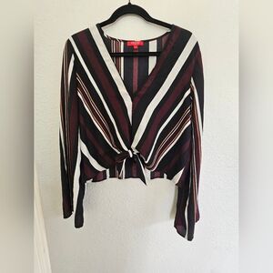 GUESS Women's Striped Black, White, And Burgundy  Top